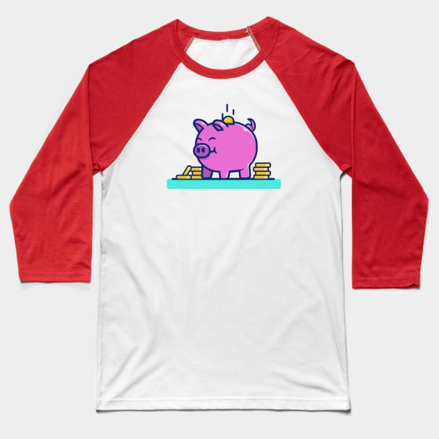 Cute Pig With Gold Coins Money Baseball T-Shirt by Catalyst Labs